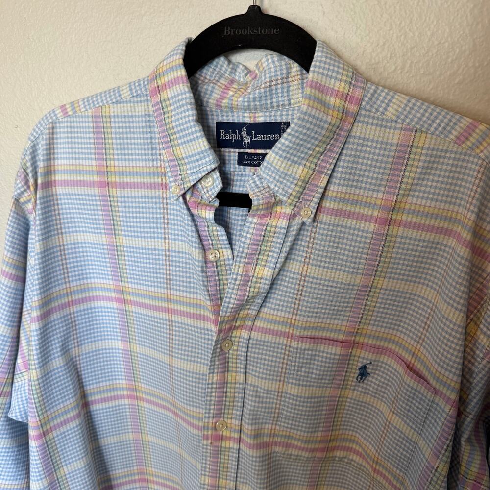 Ralph Lauren Blaire 100% Cotton Plaid Long Sleeve Button Up Shirt Men's Large
